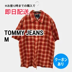 TOMMY JEANS トミージーンズ シャツ/ブラウス M レッド コットン リネン・麻 チェック柄 ワンポイント ミドル丈 半袖 レギュラーカラー メンズのサムネイル