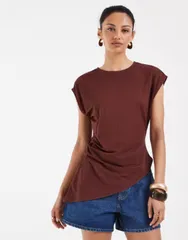 リバーアイランド レディース トップス シャツ アシンメトリー リネン River Island linen asymmetric hem top Dark brown ブラウンのサムネイル