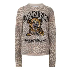 ガニー レディース アウター パーカー・スウェット ウール セーター シャツ Ganni Womens Wool Sweater Crew Sweatshirt Brown ブラウンのサムネイル
