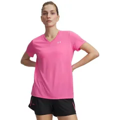 アンダーアーマー レディース トップス シャツ Vネック Under Armour Tech VNeck Short Sleeve Womens Pink Frenzy ピンクのサムネイル