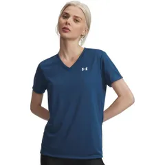 アンダーアーマー レディース トップス シャツ Vネック Under Armour Tech VNeck Short Sleeve Womens Wham BlueWhite ホワイトのサムネイル
