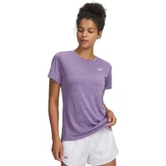 アンダーアーマー レディース トップス シャツ Under Armour Tech Twist Short Sleeve Womens Purple Crest パープルのサムネイル