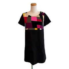 ソニアリキエル SONIA RYKIEL ワンピース 半袖 膝丈 カラーブロック切替 38 黒 ブラック /MZ ■ECF006のサムネイル