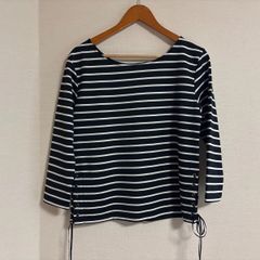 (^w^)b BEAUTY&YOUTH UNITED ARROWS ビューティアンドユース サイド レースアップ ボーダー カットソー フリーサイズ 黒 白 ボートネック 七分袖 トップス 編み上げ リボン 大人可愛い レディース　OM13587ON