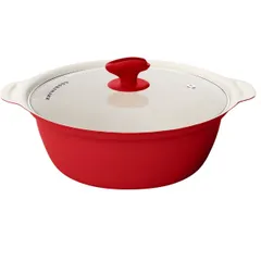 【美品】 COOKSMARK IH対応 土鍋風卓上鍋 26cm (4.7L) 4〜5人用 レッドのサムネイル