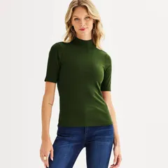 ナインウェスト レディース トップス Tシャツ モックネック Womens Nine West Fitted Elbow Sleeve Mockneck TShirt Adken Pineのサムネイル
