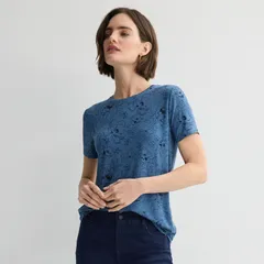 ナインウェスト レディース トップス Tシャツ クルーネック Womens Nine West Essential Crewneck Tee Blue Alina Blooms ブルーのサムネイル