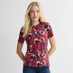 ナインウェスト レディース トップス Tシャツ クルーネック Womens Nine West Essential Crewneck Tee Red Raya Blooms レッドのサムネイル