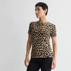 ナインウェスト レディース トップス Tシャツ クルーネック Womens Nine West Essential Crewneck Tee Tan Wild Cheetah タンのサムネイル