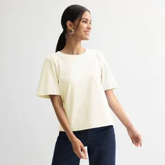ナインウェスト レディース トップス Tシャツ クルーネック Womens Nine West Ruching Flutter Sleeve Crewneck Tee Daisy Dewのサムネイル