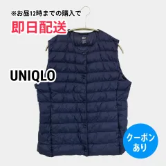 UNIQLO ユニクロ ダウンベスト ネイビー ナイロン 無地 フードなし レディースのサムネイル