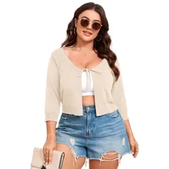 セオリア レディース アウター ニット・セーター リブニット プラスサイズ カーディガン クロップド Seoria Womens Plusize Bolero Shrug Cropped Cardigのサムネイル