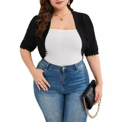 セオリア レディース アウター ニット・セーター プラスサイズ カーディガン クロップド Seoria Women Plusize Bolero Shrug Half Sleeve Thin Cropのサムネイル