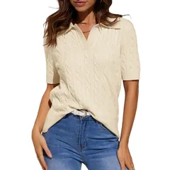 セオリア レディース アウター ニット・セーター Vネック シャツ Seoria Womenshort Pullover Shirt Sleeve Casual Sweaters Tops V Necのサムネイル