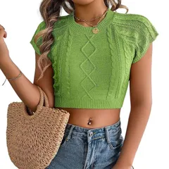 セオリア レディース アウター ニット・セーター クロップド Seoria Womens Cropped Cable Knitop Green グリーンのサムネイル