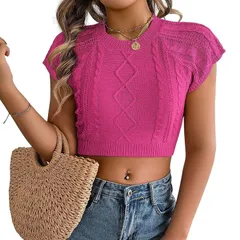 セオリア レディース アウター ニット・セーター クロップド Seoria Womens Cropped Cable Knitop Rose Red レッドのサムネイル