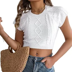 セオリア レディース アウター ニット・セーター クロップド Seoria Womens Cropped Cable Knitop White ホワイトのサムネイル