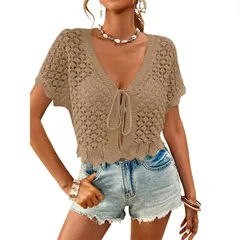 セオリア レディース アウター ニット・セーター カーディガン Seoria Women Batwing Sleeve Crochet Cardigan Lightweight Beach Shrugのサムネイル