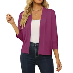 セオリア レディース アウター ニット・セーター カーディガン クロップド Seoria Womens 34 Sleeve Cropped Cardigan Lightweight Knit Openのサムネイル