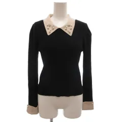 ウィルセレクション WILLSELECTION 美品 ニット セーター M リブカラー ビジュー装飾 リブ編み 黒 ブラック ベージュ /KB ■ECF007のサムネイル