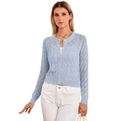 セオリア レディース アウター ニット・セーター ボタンダウン カーディガン ダウン クロップド Seoria Women Cropped Cardigan Button Down Long Sleeのサムネイル