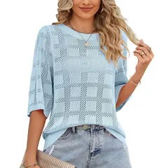 セオリア レディース アウター ニット・セーター パーカー Seoria Womens Round Neck Hollowed out Sun Protection Clothes Knitted Sのサムネイル
