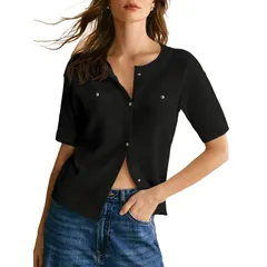 セオリア レディース アウター ニット・セーター ボタンダウン カーディガン ダウン Seoria Womens Lightweight Short Sleeve Button Down Cardigのサムネイル