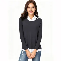 セオリア レディース トップス Tシャツ Seoria Womens Mock Layer 2in10 Tunic Top Dark Grey グレーのサムネイル