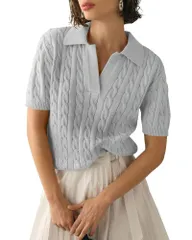 セオリア レディース アウター ニット・セーター Vネック シャツ Seoria Womenshort Pullover Shirt Sleeve Casual Sweaters Tops V Necのサムネイル