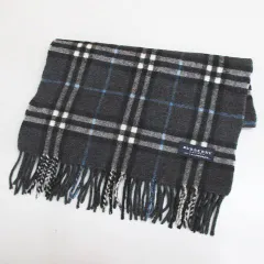 バーバリー ロンドン BURBERRY LONDON ノバチェック柄 カシミヤ マフラー チャコールグレー系 フリンジ ファッション小物のサムネイル