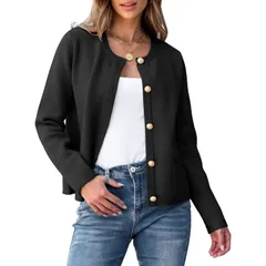セオリア レディース アウター ニット・セーター ボタンダウン カーディガン ダウン Seoria Stripe Cardigan for Women Open Front Knitted Sweatのサムネイル