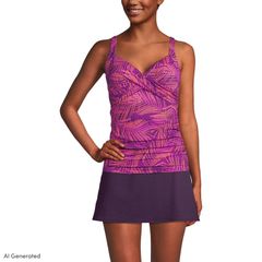 Lands End Women's Underwire Surplice DDCup Tankini Swimsuit Top (Violet Stipple Pa)