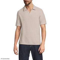 ランズエンド メンズ アウター ジャケット・ブルゾン ポロシャツ Mens Lands End Short Sleeve Johnny Collar Polo Moonbeam Heather ヘザーのサムネイル