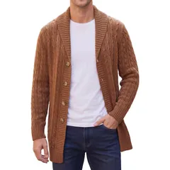 インスパイア シック メンズ アウター ニット・セーター リブ カーディガン INSPIRE CHIC Menslim Shawl Collar Button Long Cable Knit Ribbのサムネイル