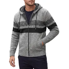 インスパイア シック メンズ アウター ニット・セーター パーカー ジャケット INSPIRE CHIC Menstriped Hoodie Zipper Drawstring Hooded Wintのサムネイル