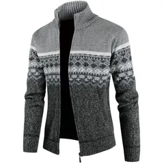 インスパイア シック メンズ アウター ニット・セーター INSPIRE CHIC Mens Casual Stand Collar Long Sleeves Zipper Patterned Kniのサムネイル