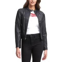 リーバイス レディース アウター ジャケット・ブルゾン レザー Womens Levis Classic Racer FauxLeather Jacket Black ブラックのサムネイル