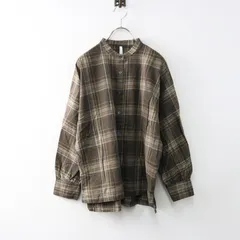 【値下げ】定価13200円 ツチエ TUTIE コットン チェック バンドカラードルマンスリーブシャツ カーキブラウン/シャツ トップス【2400014458862】のサムネイル