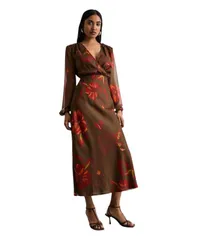 ウエアハウス レディース トップス ワンピース Vネック タイディテール プリント ミディ Warehouse Womens Printed V Neck Tie Detail Midi Dressのサムネイル