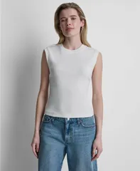 ダナキャランニューヨーク レディース トップス Tシャツ クルーネック ノースリーブ DKNY Jeans Womens Crewneck Sleeveless TShirt White ホワイトのサムネイル