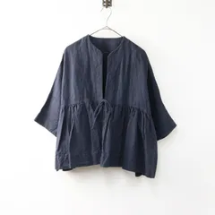【値下げ】スロ suro リネン カシュクール ブラウス/ダークネイビー トップス 前開き リボン 長袖【2400014487602】のサムネイル