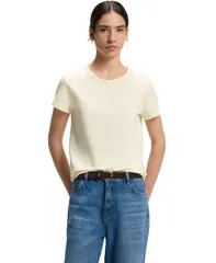 ヒューゴボス レディース トップス Tシャツ シルク コットン Hugo Boss by Womens CottonSilk Blend SlimFitShirt Open Beige ベージュのサムネイル