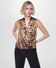 ダナ キャラン ニューヨーク レディース トップス シャツ Vネック ノースリーブラウス DKNY Womensleeveless VNeck Blouse Dune Black Multi Combのサムネイル