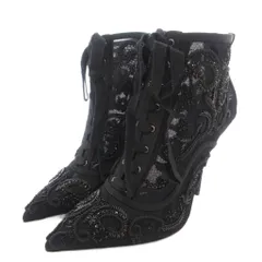 ドルチェ&ガッバーナ ドルガバ DOLCE&GABBANA ブーティ ブーツ ショート レース ビジュー ハイヒール 37 黒 ブラック /FF ■GY62のサムネイル