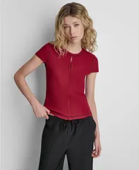 ダナ キャラン ニューヨーク レディース トップス シャツ クルーネック コントラスト DKNY Womens Crewneck Contrastitch Top Rhythm Red レッドのサムネイル