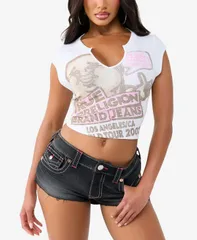 トゥルーレリジョン レディース トップス Tシャツ True Religion Womens Rib Notch Buddha TShirt Optic White ホワイトのサムネイル