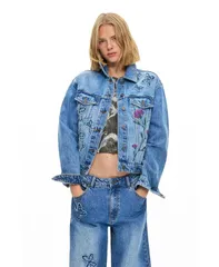 デジグアル レディース アウター ジャケット・ブルゾン コットン 刺繍 デニム Desigual Womens Embroideredenim jacket 100 cotton Medium bluのサムネイル