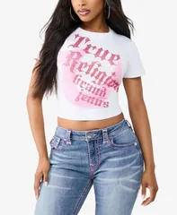 トゥルーレリジョン レディース トップス シャツ True Religion Womens Crystal Horseshoe Baby TShirt Optic White ホワイトのサムネイル