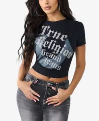 トゥルーレリジョン レディース トップス シャツ True Religion Womens Crystal Horseshoe Baby TShirt Jet Black ブラックのサムネイル