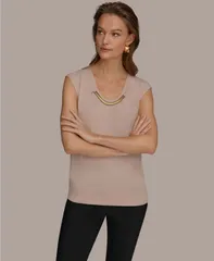 ダナ キャラン ニューヨーク レディース トップス シャツ Donna Karanew York Womenscoop Neck Top Snow Petalのサムネイル